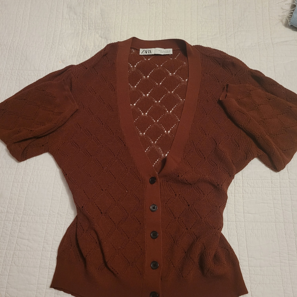 Zara Women's Brick Red Cardigan Sweater